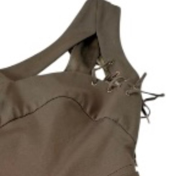 NWOT L.A.M.B. Gwen Stefani Green Lace Up Asymmetrical  Y2K Dress Size 6 - Picture 5 of 15